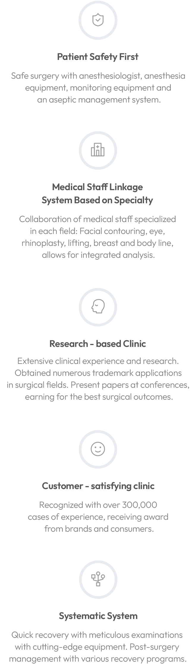 Key strengths of Braun Plastic Surgery including safe surgery, specialized medical staff, research-based care, high customer satisfaction, and fast recovery programs